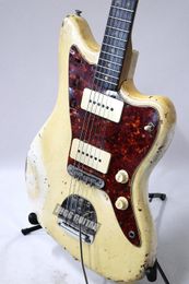 Heavy Relic '62 Jazzmaster Vintage Cream Electric Guitar Wide Lollar Pickups, Nitrocellulose Lacquer Paint, Red Pearl Pickguard, Floating Tremolo Bridge