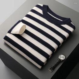 Men's Sweaters 2023 Autumn And Winter Cashmere Sweater Pure Wool Classic Striped Round Neck Loose Pullover Bottoming