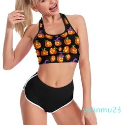 Yoga Outfit Cute Pumpkin Sport Bra U Neck Scary Halloween Training Padded Raceback Crop Bras Active Gathering Top For