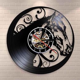 Wall Clocks Horse Head Design Record Clock Home Decor Equestrianism Gift Stallion Silhouette Interior Modern Art