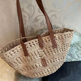 Straw Tote Bag Summer Shopping Shoulder Bags Lafite Grass Handbags Large Capacity Bohemian Hollow Out Hollow Weave Women Beach Travel Tote Purse Leather Handheld