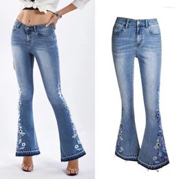 Women's Jeans 3D Embroidery Denim Flare Pants For Women Fashion Comfortable Mid-waist Stretch S-4XL Plus Size