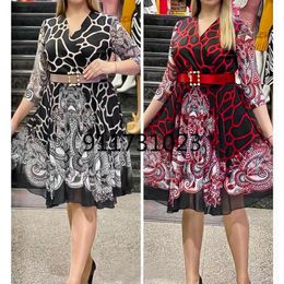 Casual Dresses 2023 Summer For Women Elegant Office Lady Outfit African Dashiki Print Robe Kaftan Dress With Belt Plus Size Gown