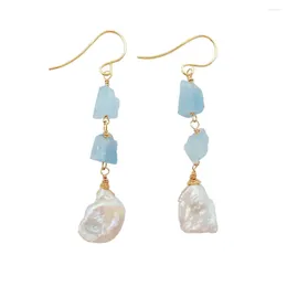 Dangle Earrings Lii Ji Gemstone Natural Aquamarine Rock Stone Freshwater Baroque Keshi Pearl Beads 925 Sterling Silver Gold Colour Drop