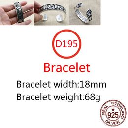 D195 S925 Sterling Silver Cowhide Bracelet Hip Hop Street Fashion Couple Jewellery Personalised Punk Style Solid Cross Flower Letter Wide Version Lover Gift bangle