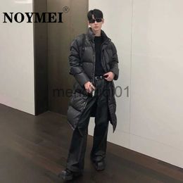 Men's Down Parkas NOYMEI Patchwork Fake Two-piece Design Hooded Black Jacket Men Loose Winter Mid Length Duck Down Cotton Coat Fashion WA3375 J231107