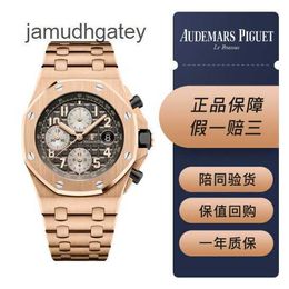 Ap Swiss Luxury Wrist Watches Epic Royal Ap Oak Offshore Series 26470or Rose Gold Back Transparent Grey Dial Chronograph Mens Fashion Leisure Business Sports Ma QZL3