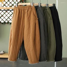 Women's Pants 2023 Winter Warm Clip Cotton Thickened Retro Down For Outwear Elastic Waist Loose Relaxed Pant Pantalones