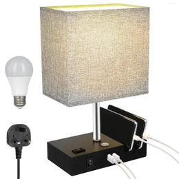 Table Lamps Touch Bedside With USBC A Charging Ports 2Phone Slots Dimmable Lamp Linen Shade For Bedroom Living Room Study Office