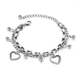 Link Bracelets Fashion Jewellery Multi-layer Stainless Steel Bracelet Round Beads Love Moon Titanium Ladies Hand