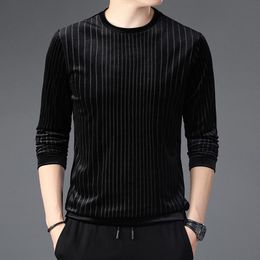 Men's Hoodies & Sweatshirts Pinestriped Velour Sweater Long Sleeve Gentleman Pullover Mens Black Velvet Elegant Jumper For Winter Tops Warm