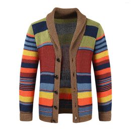 Men's Sweaters Stripe Kimono Autumn And Winter Cardigan Lapel-Neck Color Matching Sweater Knitted Vintage Retro Baggy Casual Pull Homme