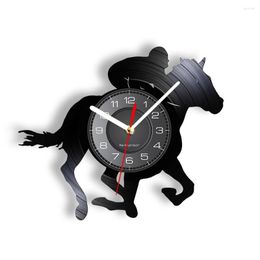 Wall Clocks Rider Horse Silhouette Record Clock Racing Home Decor Disc Crafts Watch Equestrian Riding Lover Gift