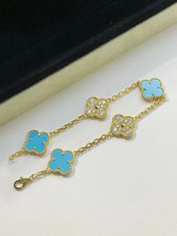luxury brand clover designer bracelets jewelry 18K gold Blue Turquoise stone butterfly love 5 flowers limited edition charms nice bangle bracelet consistent