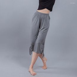 Stage Wear Latin Dance Loose Wide Leg Drawstring Straight Cropped Pants Women Ballroom Tango Trousers Cha Salsa Rumba Modern Yoga