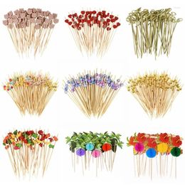 Forks Snack Decor Fruit Wedding Bamboo Birthday Heart Skewer Fork Beads Cute Salad Bear Cocktail 50/100pcs Sticks Party Supplies