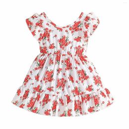 Girl Dresses Summer Children's Printed Dress Little Short Sleeved V Neck Floral Suit Kids Shoes