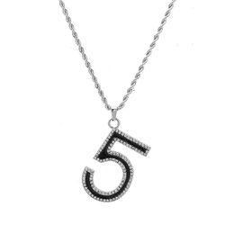Elegant Tatinum Steel Number 5 Pendent Necklace Austrian Crystal Letter Five Necklaces for Men Women No Fade Colour Jewellery Gift
