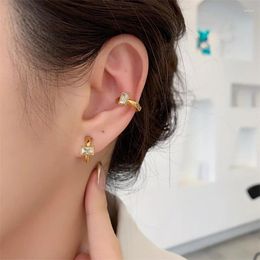 Stud Earrings Cubic Zirconia Crystal Clip On Non-Pierced Hole Ear Cuff For Women Girls Geometry Zircon Fake Piercing