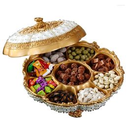 Plates Top Grade Luxury European Fruit Plate Handmade Rhinestone Ceramic Dried Trinket Dishes Snack Tray Dessert Gold