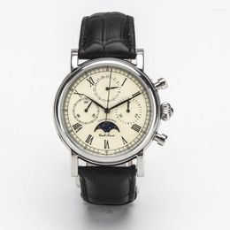 Wristwatches Chronograph Mechanical Watch ST1908 Movement Moon Phase Calendar Stainless Steel Sapphire Glass Mens