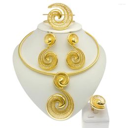 Necklace Earrings Set Non Tarnish Beautiful Crafted Bangle Ring Women Italian 18K Gold Plated