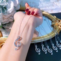 Pendants Luxury Silver Colour Jewellery Shiny Zircon Musical Note Pendant Necklaces For Women Elegant Sweater Necklace Chain