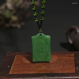 Pendants Natural Green Hand Carved Buddhist Mantra Jade Pendant Fashion Boutique Jewelry Men's And Women's Necklace Gift Accessories