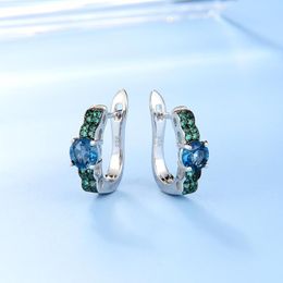 Hoop Earrings Genuine Real Jewels Straight Natural Colour Jewellery Inlaid With Topaz S925 Silver And Studs High Quality