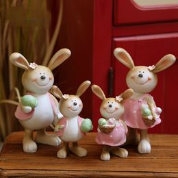 Decorative Objects Figurines Pink Couple Rabbit Garden Decoration Easter Rabbit Decoration 230407