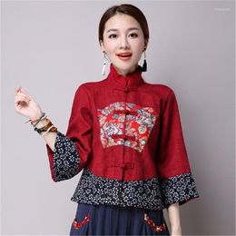 Ethnic Clothing Chinese Traditional Costume Women Classic Year Embroidery Tang Suit Qipao Top Hanfu Linen Vintage Party Dance Wear