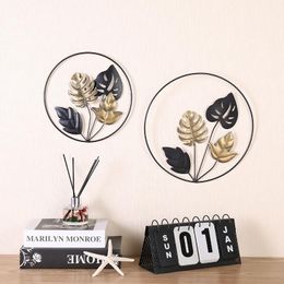 Decorative Figurines Objects & Retro Leaf Round Pendant Wrought Iron Wall Decoration Creative Living Room Sofa Background Metal Crafts