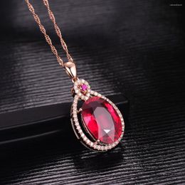 Pendant Necklaces Temperament Oval Imitation Pigeon Blood Red Tourmaline Plated Rose Gold Colorful Treasure Fashion Collar Chain