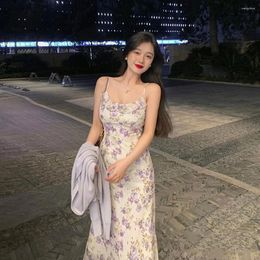 Casual Dresses Women's Sleeveless Dress Elegant Summer 2023 Vintage Long Luxury Evening Party Korean Beach Outfits Floral Sling