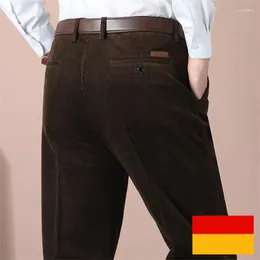 Men's Pants Corduroy Pant Autumn Thick Straight Fit Flat-Front Casual Chino Black Trousers Male