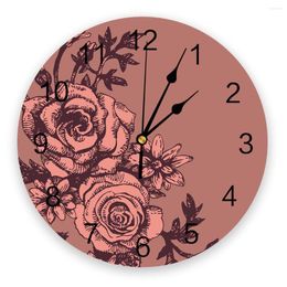 Wall Clocks Vintage Flower Roses Round Clock Creative Home Decor Living Room Quartz Needle Hanging Watch