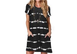 Women's Casual Summer T-Shirt Dress Loose Short Sleeve Belted Waist Dress With Pocket