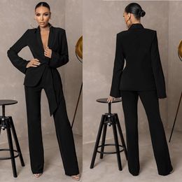Fashion Black Women Pants Suits Celebrity Lady Customization Evening Party Blazer Wear Lace Tops 2 Pieces