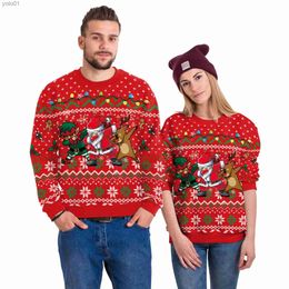 Women's Sweaters Christmas Pullovers Sweaters for Men Christmas Reindeer 3D Printed O-Neck Sweater Top Couple Clothing Holiday Party SweatshirtsL231107