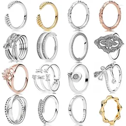 Cluster Rings 925 Sterling Silver Ring Signature Hearts Lock Delicate Sentiments Ribbon Twisting For Women Gift Jewellery