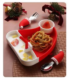 Dinnerware Sets 1-2Pcs Christmas Children's Silicone Tableware Bowl Fork Plate Spoons Gift Box Feeding Supplies Children Placemat