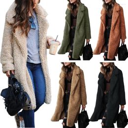 Women's Trench Coats Women Turn Down Collar Long Fleece Autumn Winter Warm Flurry Cardigan Overcoat YQH-SY181118