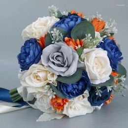 Decorative Flowers Wedding Artificial Blue Orange Flower Bouquet Simulation Ornaments Supplies Drop