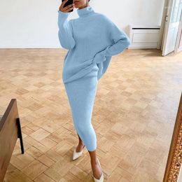 Work Dresses 2023 Fashion Loose 2pc Set Elegant Turtleneck Long Sleeved Pullover With Skirt Suit Women Casual Commuting Solid Knitted