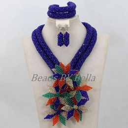 Necklace Earrings Set Luxury Royal Blue Crystal Beads Jewellery African Nigerian Wedding Bridal ABK009