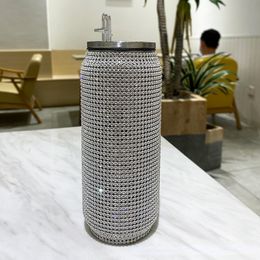 Water Bottles 500ml diamond cola can water bottle with straw sparkling stainless steel water bottle coffee cup adult and children's gift 230407
