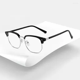 Sunglasses Frames Vintage Half Frame Anti Blue Light Reading Glasses For Men Women Eyebrow Polygon Black Retro Nerd Geek Rays Blocking