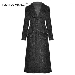 Women's Trench Coats MARYYIMEI Fashion Designer Woolen Cloth Windbreaker Overcoat Autumn Women Single-breasted Long Sleeve Beaded
