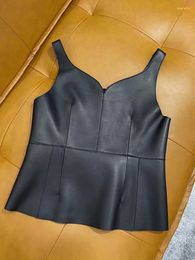 Women's Tanks Gothic Clothes Tops Women 2023 Fashion Genuine Sheepskin Leather Vest Sexy Ladies Outwear