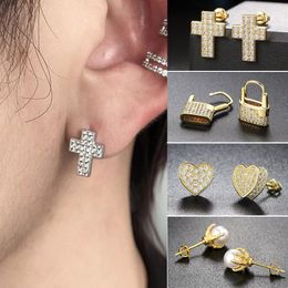 Stud Earrings Unusual Cross Heart Studded Gold Iced Out Crystal Hip-Hop Piercing Ear Accessories Personality Jewellery WholesaleStud StudStud
